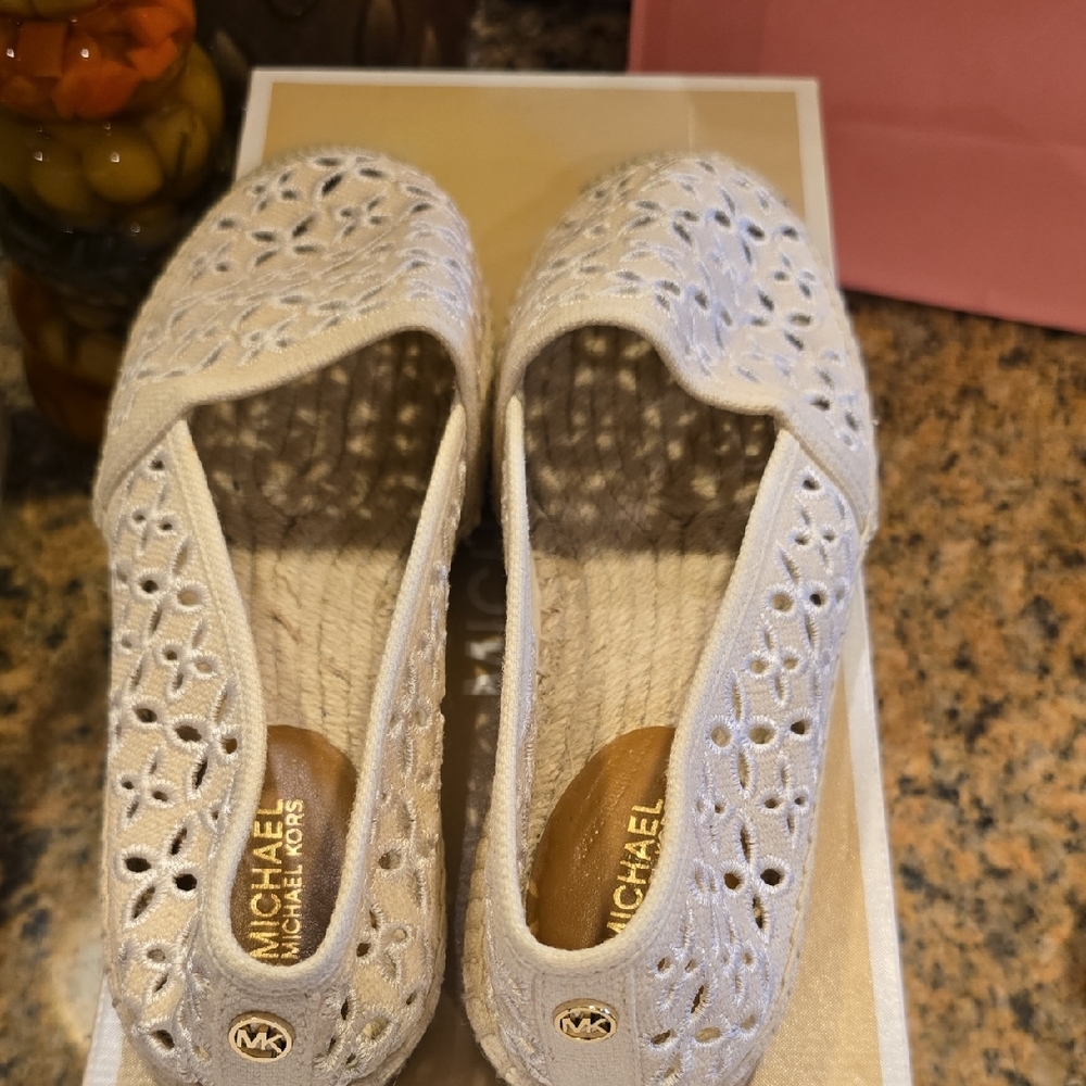 Michael Kors Cream Espadrilles with Intricate Design